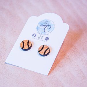 Baseball wooden stud earrings